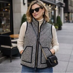 J Crew: Women's Herringbone Vest with Black Trim
